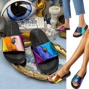 🆕 KURT GEIGER LONDON 🧿 NWOB Meena Eagle Metallic Pool Slide